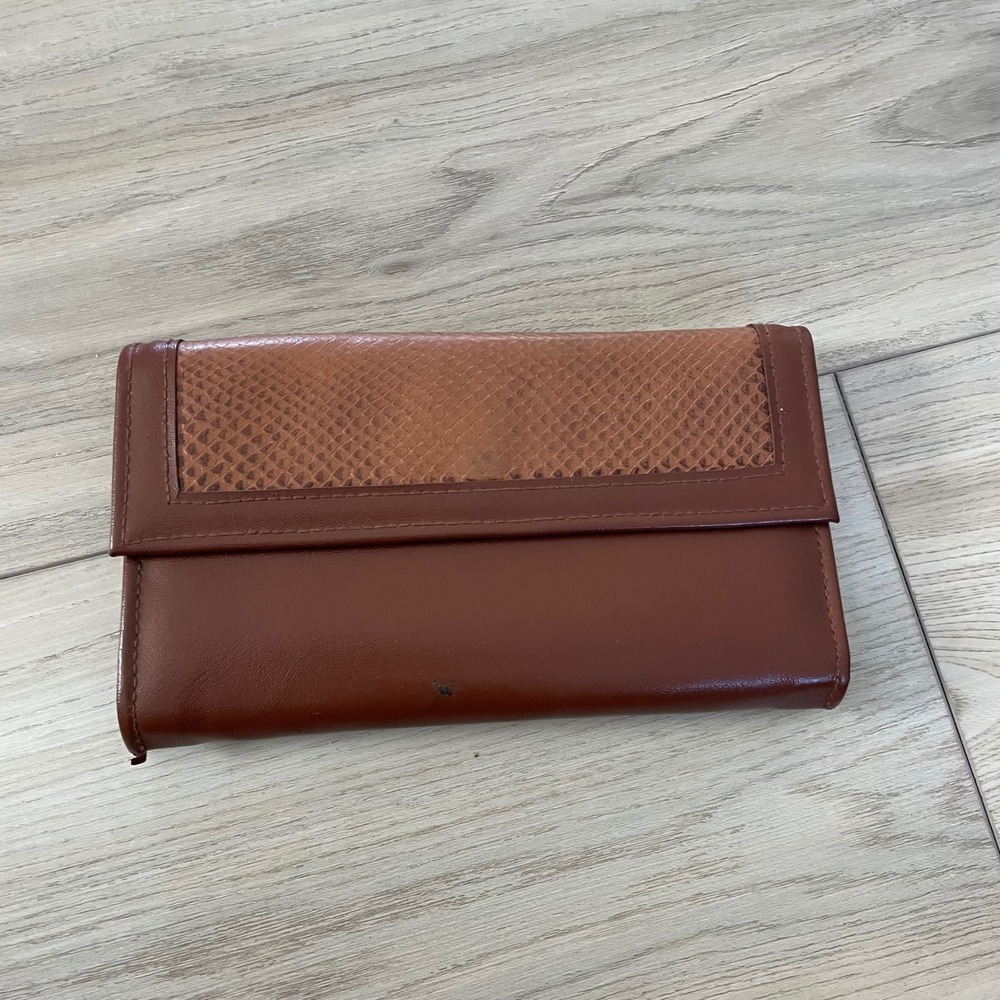 Vintage Avon‎ Wallet Brown Faux Leather Snake Accent Checkbook Clutch